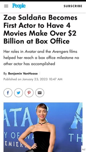 Zoe Saldaña Instagram - Wow! What can I say about today? It has been a rollercoaster of emotions for sure. Gratitude for the acknowledgment, and absolute exhilaration that I get to wake up every morning and go do what I love. Never in a million years did I ever aim to make history by being in these movies. I’ve always been lucky to have been chosen and asked to join these amazing, groundbreaking projects. 
Thank you to @jamescameronofficial @jamesgunn and @therussobrothers for trusting me with their vision. 

Thank YOU to all our fans for making these movies what they are today- history in the making!❤️

🎥🎞️: @ro.gramm