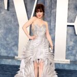 Zooey Deschanel Instagram - Thank you @irisvanherpen for making me feel like an art piece at @vanityfair Styling: @ibabdelnasser Hair: @evaniefrausto Makeup: @missjobaker Dress: @irisvanherpen Shoes: @jimmychoo Jewelry: @ruchinewyork @nickhorey @luisa.alexander @simonejewels Bag: @cultgaia Photos: @gettyentertainment