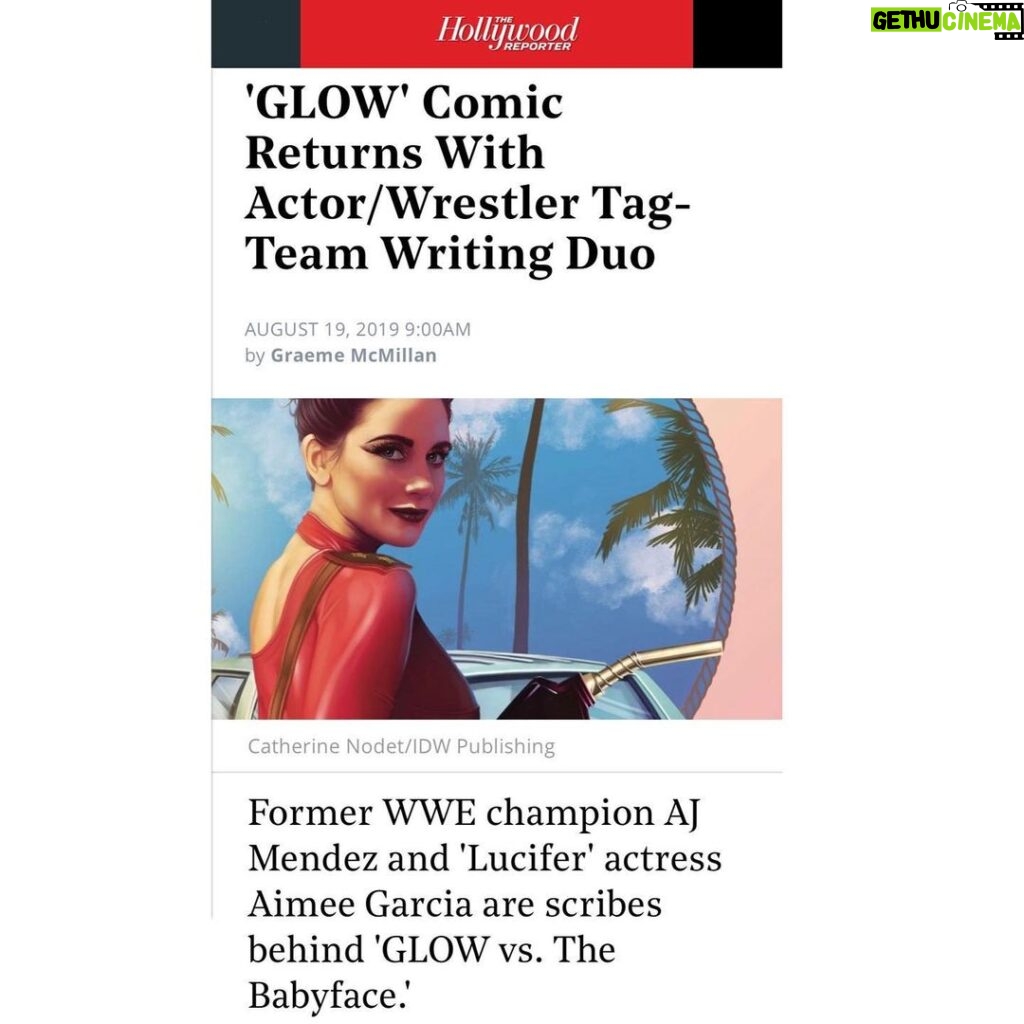 Aimee Garcia Instagram - FINALLY!!! We can tell our secret!! My incredible writing partner @theajmendez & me are writing @glownetflix COMICS!! Thank you @idwpublishing @lizflahive @carlymensch for creating such fun and rich female characters!!! We were so inspired!! 👩🏽‍💻👩🏽‍💻🙏🏽 https://www.hollywoodreporter.com/heat-vision/glow-comic-returns-at-idw-new-actor-wrestler-tag-team-writing-duo-1232835