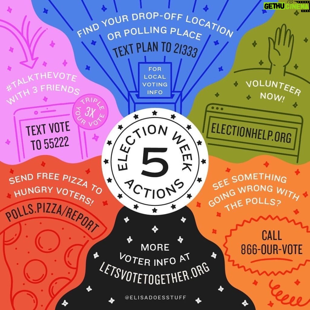 Anna Faris Instagram - Some helpful things you need to know for Election Week – save it and share with your friends on and off of social media. Let's show up: VOTE, volunteer, send pizzas, report voter suppression. We're all in this together. Check out the link in my bio for more #ElectionActions!