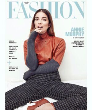 Annie Murphy Instagram - I spilled an entire litre of milk on my pants and will be sitting on a train for the next three hours smelling like warm dairy, so I’m looking back on this glorious day even more fondly. @fashioncanada 
Photos: @carlylerouth
🥛 
Creative director: @georgeantono1
🥛 
Interview: @pahullbains
🥛 
Stylist: @elizagrossman
🥛 
Hair: @sarahamson
🥛 
Makeup: @ronnietremblay
🥛 
Nails: @surelytruong