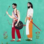 Avan Jogia Instagram - My brother and I, painted by @jatindersinghdurhailay. I like this as a representation of my brownness. It’s with my brother, with my family, which is where I feel the most connected to it. Jatinder did a beautiful job capturing a sort of loneliness, and togetherness that I have often experienced being mixed. My brother and I standing together. . . Brothers in exile 2019 Natural stone pigment, gouache, heightened with gold on wasli paper 31x22cm