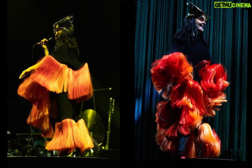 Björk Instagram - thank you madrid for a beautiful evening ! musicians : @viibraflutes @bergurth @manudelagomusic @katiebuckleyharpist bjork dress @stinarand headpieces @james.t.merry leggings @vanebon shoes @maisonmargiela  encore outfit @irisvanherpen musicians outfits @balmain hair pieces @tomikono_wig makeup @isshehungry styling @eddagud photos @santiagraphy