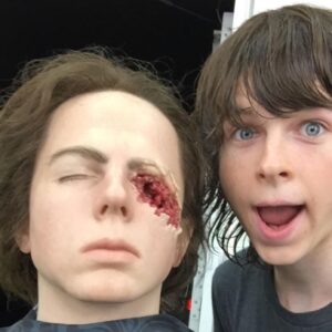 Chandler Riggs Instagram - i’m so humbled to have been on such an incredible show, around so many amazing people. the cast, the crew, the producers, directors, everyone. it’s a little surreal to think that the main show is over, but there’s so much more to the TWD universe that’s yet to come. thank you everyone for having me as such a beloved character ❤️

1. pic of me on the last day of the finale! they tossed me in the background of one of the shots at hilltop

2. the mannequin that andy carried instead of me because i could only work for 10 hours and had to wrap early

3. my first time with the eye makeup on, i was so excited but quickly realized how awful the next few years were going to be. no depth perception, acting with one eye, so much less field of vision… 😰

4. the fantastic @cudlitz in our season 6 finale, we were all crammed in that RV but man the comradery during that episode was something else.

5. i can’t remember who it was, but someone wanted to take this awesome picture of me and andy in the woods - also during our season 6 finale

6. just andy staring at some garbage

(jokes aside, our set dec department was SO talented. it was an honor to see their work on a daily basis)

7. san diego comic con 2016, height of the show. there were thousands and thousands of people screaming at us, showing how much they loved the show

8. episode 808 - we blew up HOUSES. i was pretty sad to leave the show, but getting an awesome exit like this made it all worth it.

9. some random season 5 BTS, this was like our 5th set of twins that we used for baby judith. i’d always get to the point where the babies wouldn’t completely hate me, and then they’d be too big and would need to be switched out and i’d have to start all over again ☹️

thank you again for everything. see you soon ❤️