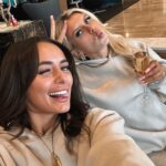 Chloe Burrows Instagram - Besties who travel together and wear matching @whitefoxboutique hoodies 😉✨ let’s gooooo 🇺🇸 Oh and matching dirty old passports 😅 ad Use code MILLIEGRACE or CHLOEB for 30% discount off the website 🫶🏼 Heathrow Airport