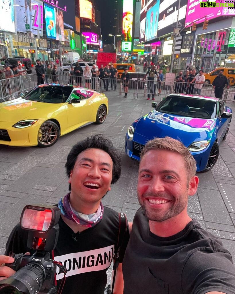 Cody Walker Instagram - Two kids in Times Square anxiously awaiting for this car to come out already. #blueonblue for me @larry_chen_foto #nissanz #fuelfest