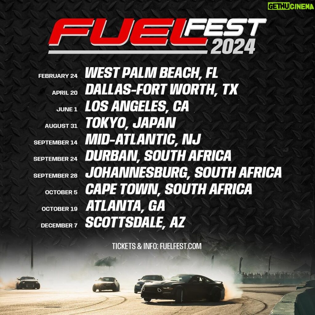 Cody Walker Instagram - Going BIG in 2024!! Thanks to all of these repeat markets supporting us coming back and SO stoked for some new ones!! SOUTH AFRICA x3?! Tickets live at 10am so scoop yours up while early bird pricing lasts! FuelFest.com