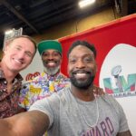 Drew Brees Instagram - Hanging out with two of my all-time favorite dudes…Roman Harper and Peanut Tillman at Media Row Super Bowl! Roman was a phenomenal teammate for 10 years with the Saints. Peanut was my off-season training partner along with Gerald McCoy and Darren Sproles for a lot of years @fitnessquest10 w Todd Durkin @todddurkin @harp_41 @peanuttillman