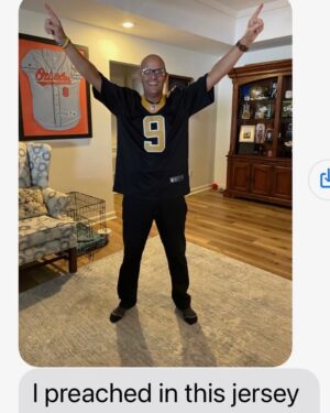 Drew Brees Instagram - Shout out to Pastor Eric Capaci from Gospel Light Baptist Church in Hot Springs, Arkansas! I love to see the gospel being preached in Saints jerseys!!! 🙏