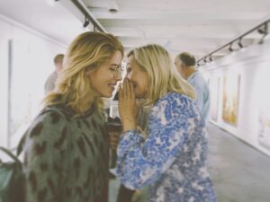 Emily Bett Rickards Instagram - The secret to @colettegouin art is that it’s full of 💜 ... if you’re in Vancouver go feel some beauty at 1063 Hamilton this evening. (This secret had something secretive to do with secret leg wrestling)