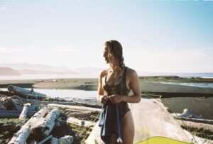 Emily Bett Rickards Instagram - This was the landing spot we were fortunate to call home after our day of epic proportions. We had walked hours of beach in the hottest weather BC has ever offered, sang Oh Canada to a very healthy black bear and shed tears of relief when we finally found drinking water. Peace is an understatement, that is until the nightly game of Yanif begun. Portra 400 35mm