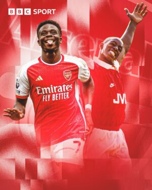 Ian Wright Instagram - Bukayo Saka 🤝 Ian Wright

Bukayo Saka is the first English player to score in five consecutive Premier League games for Arsenal since @wrightyofficial in 1994.

#BukayoSaka #IanWright #Arsenal #Gunners #PremierLeague #BBCFootball #football