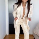 Jamie Chung Instagram - Got dressed today after what felt like a very chaotic morning. @oscar_the_collection suit @stagnistudio top @unode50 necklace