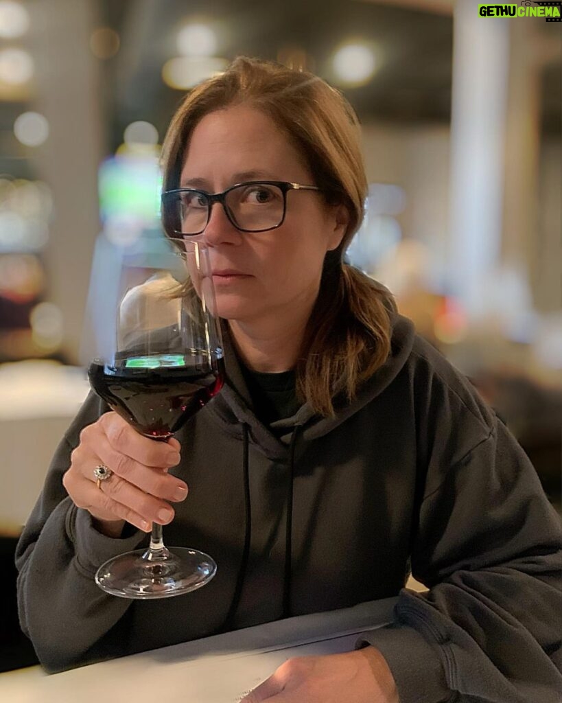 Jenna Fischer Instagram - Side pony gets wine with dinner.