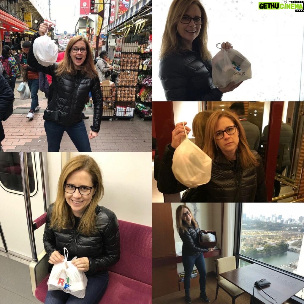 Jenna Fischer Instagram - #thecatchmeifyoucanchallenge This is me in Tokyo 2018. After we ate take out in the park I couldn’t find a public trash can. All day I never found one so I carried around our little bag of trash all day until we got back to the hotel and I threw it away. What I learned later was that almost all public trash cans had been removed from the city as a public safety measure after the 1995 sarin gas attack. What’s so impressive is how incredibly clean Tokyo is without any public waste bins. I love to travel and learn about new places. That’s why I’m SO EXCITED about The Catch Me If You Can book by @jessicanabongo She is the first black woman to travel to all 195 countries of the world. Her book documents her top 100 destinations all with beautiful photos and great stories. Summer reading for sure!! 📖✈📸