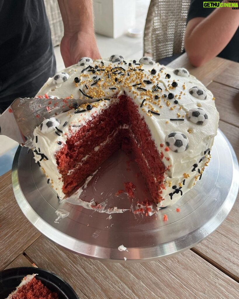 Jenna Fischer Instagram - Red Velvet LAFC Birthday Cake for our son. 12 years old! He’s heading to the game tonight ready for a win! Go @lafc @lafc3252 Recipe by: @sallysbakeblog