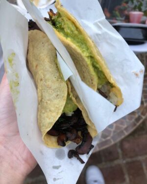 Jessica Barden Instagram - Today I am going to feature @tacos1986la a Tijuana style taco joint that I love! We went to the one on Beverly blvd but they are also downtown (delivery only) and in Westwood. I got the mushroom tacos, people who eat meat shouldn’t feel like they are missing out if you get these.  @bill_addison put it best when he said they look like coiled snails but they taste like heaven and I like snails anyway 🇫🇷. They also have amazing quesadillas, steak and pork tacos. This place is wonderful and the tacos are small so you can knock down several a meal or honestly use as a midday pandemic meltdown snack to bolster spirits. 🤘🏼 the ratios and textures in these tacos are superior and if anyone else is in to ratios when it comes to sandwiches, tacos, wraps, I feel I have to tell you this place will make you feel seen. Call them direct to order or on @caviar @grubhub all of the usual delivery apps. This place was also extremely strict on only one customer at a time allowed inside 👏🏼
