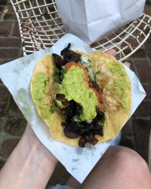Jessica Barden Instagram - Today I am going to feature @tacos1986la a Tijuana style taco joint that I love! We went to the one on Beverly blvd but they are also downtown (delivery only) and in Westwood. I got the mushroom tacos, people who eat meat shouldn’t feel like they are missing out if you get these.  @bill_addison put it best when he said they look like coiled snails but they taste like heaven and I like snails anyway 🇫🇷. They also have amazing quesadillas, steak and pork tacos. This place is wonderful and the tacos are small so you can knock down several a meal or honestly use as a midday pandemic meltdown snack to bolster spirits. 🤘🏼 the ratios and textures in these tacos are superior and if anyone else is in to ratios when it comes to sandwiches, tacos, wraps, I feel I have to tell you this place will make you feel seen. Call them direct to order or on @caviar @grubhub all of the usual delivery apps. This place was also extremely strict on only one customer at a time allowed inside 👏🏼