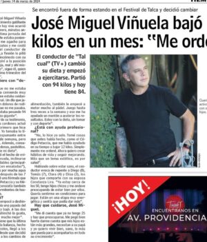 José Miguel Viñuela Instagram - Siempre he tenido q lidiar con los kilos de más.. Ha sido una lucha constante, pero esta bajada tiene una gran explicación: Salud
El 11 de febrero pasado haciendo el Festival de Talca me costó mucho abrocharme los zapatos y cuando me reincorporè me costò respirar..
Ahí dije se acabò, quiero ver a mis hijos crecer y poder estar con energías para ellos. Ese día decidí en primer lugar no volver a tomar ni un solo trago y en segundo hacer un plan de alimentación q me ordenara y me cambiara la vida donde incluí el ayuno intermitente por 16 horas. Aunque no lo crean los resultados han sido increíbles!!! Pero para esto, tuve q sacrificar el resto del verano sin comer azúcar ni tomar nada, ni siquiera una copa de vino. A esto le agreguè caminar 10 km diarios o jugar pádel dos a 3 veces por semana.
Para los q me preguntan siempre espero les sirva pero si lo hacen pregunten a un especialista.
Muchas gracias @lungram por la entrevista 
#salud #bienestar #plandealimentacion