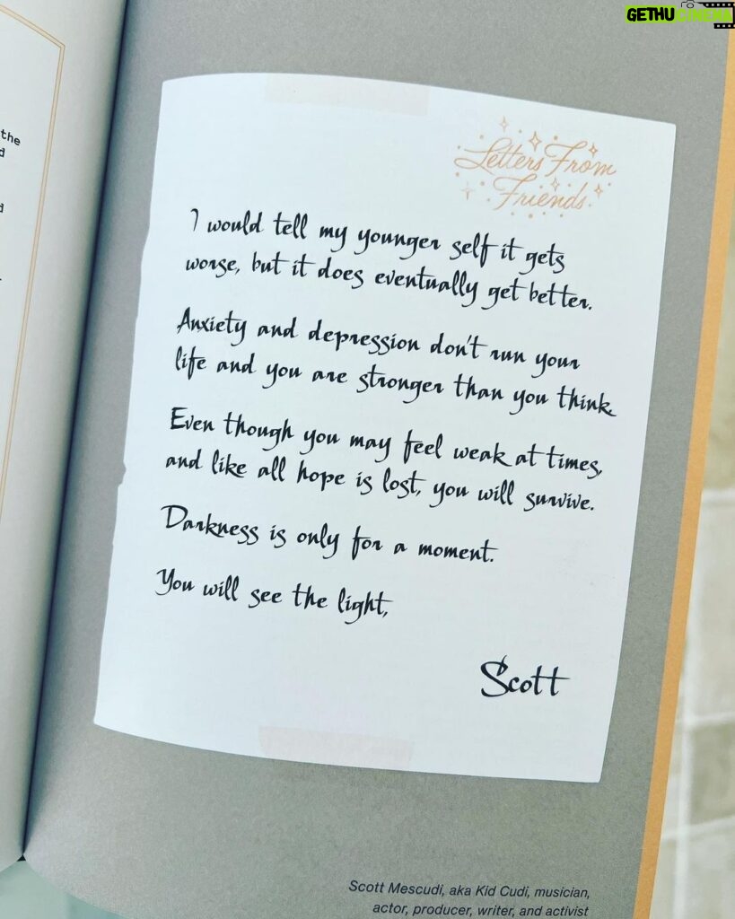 Kid Cudi Instagram - I am so fuckin proud of my dear friend Brittany Snow for releasing her new book September Letters. This is much needed in the world today and I implore everyone to read it. A lot of love and care and time went into it, and im sure anyone dealing with something in their world will feel a lil less alone. I got a lil letter inside too ☺️🙏🏾💕✌🏾 LOVE U BRITT @brittanysnow @jaspre