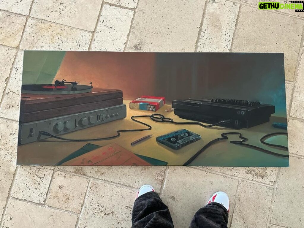 Kid Cudi Instagram - Started opening my bday gifts and let me tell u, I feel so seen. Everyone got me something thats ME. This is one here that blew my mind. My very good friend and mentor Brett Morgan gifted me this EXTRAORDINARY painting of Kurt Cobain's recording set up at his house pre fame, done by the legendary @hiskohulsing used in a scene in the doc he directed MONTAGE OF HECK, my favorite music doc about one of my heroes. This movie was huge for me, as it inspired Speedin Bullet 2 Heaven and expanded my mind as an artist. Brett is a true genius, and if u haven't seen MONTAGE OF HECK yet, get on that NOW!! Brett, I Love you, ur the best and im so happy I have you in my life brother 🥹🙏🏾✨💕
