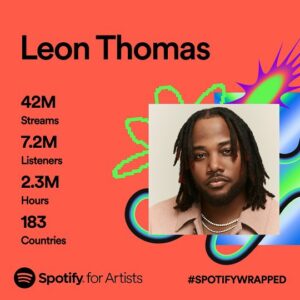 Leon G. Thomas III Instagram - I'm beyond grateful for each and every one of you who listened! From the studio to the stage, your support has meant the world to me. Thank you for being part of my musical universe. 🙏🏾🎤 

#SpotifyWrapped