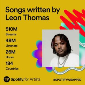 Leon G. Thomas III Instagram - I'm beyond grateful for each and every one of you who listened! From the studio to the stage, your support has meant the world to me. Thank you for being part of my musical universe. 🙏🏾🎤 

#SpotifyWrapped