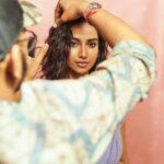 Meenakshi Chaudhary Instagram - Croissant meets filter coffee🙈❤️🍭 🍭 🫧🫧 📸 @akshay.rao.visuals Styled by @rashmitathapa Hair and make up @makeuphairbyrahul