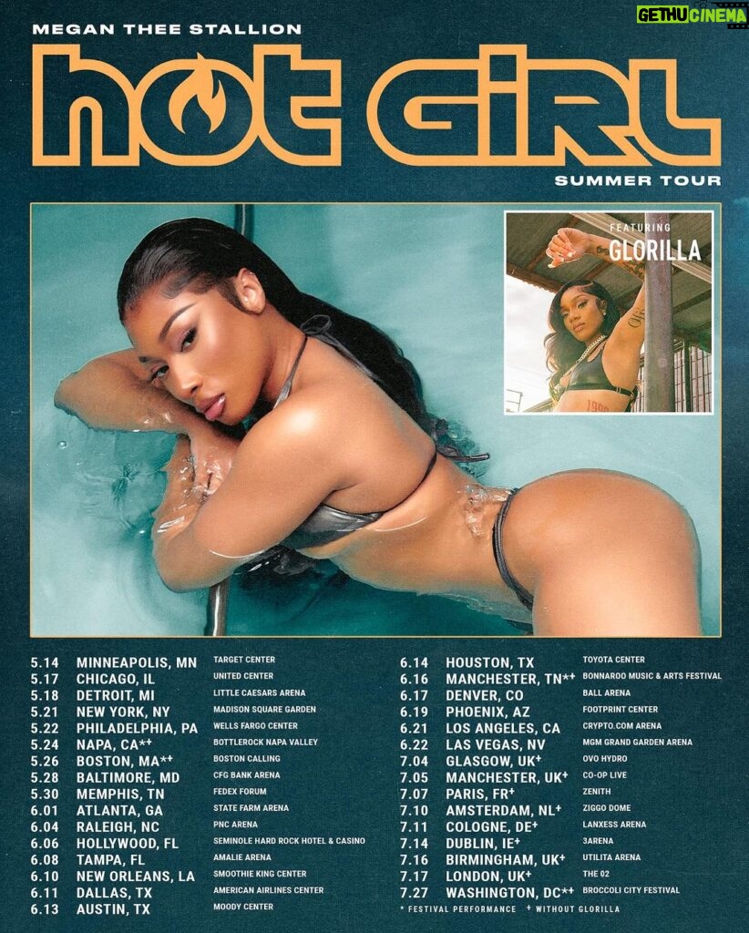 Megan Thee Stallion Instagram - THEE HOT GIRL SUMMER TOUR IS HERE and I’m bringing my girl GLORILLA WITH ME 🔥🔥🔥🔥🔥General Public tickets go on sale this Friday, March 22 at 10am your local time. Get ready hotties it’s about to be a timeeee 👏🏽👏🏽👏🏽 Can't wait to see y'all! ☀️