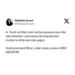 Nathalia Arcuri Instagram – Nossa, Nath! Mas tô só começando. Preciso realmente pensar nisso?

Você está criando uma fonte de renda, lembre-se disso. É a sua empresa!
 
É preciso profissionalizar ao máximo, ou vai se tornar apenas um passatempo caro. 

Segundo o relatório da Global Entrepreneurship Monitor (GEM) 2022, realizado pelo Sebrae e pela Associação Nacional de Estudos em Empreendedorismo e Gestão de Pequenas Empresas (Anegepe), 67% da população adulta estava envolvida com o empreendedorismo. Parte desse número são potenciais empreendedores, o que fez com que o Brasil ocupasse o 2º lugar nessa categoria, ficando atrás somente da Índia, no ano do relatório.

Somos empreendedores natos 😎 Mas, claro, apesar do brasileiro ter essa alma de negócios, só a alma não sustenta uma empresa. É preciso adquirir conhecimento e aplicar no dia a dia pro empreendimento dar certo! 

DITO ISSO…

Arrasta pro lado pra ver as 5 dicas que separei pra você, imprime, cola em todo lugar da casa pra não esquecer e já manda para as autônomas/autônomos MEIs e donas e donos de empresas que precisam ler isso👇