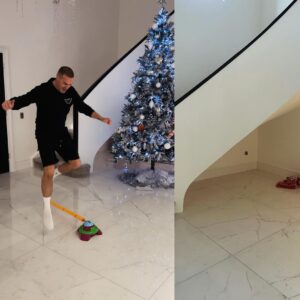 Paddy McGuinness Instagram - Timber!!! After three days of none stop fun and games, along with early signs of gout, I finally managed to sum up enough energy to dismantle the Christmas tree. 
A bit earlier than normal but these post Christmas energy spurts must be seized upon! When you taking yours down? #christmastree