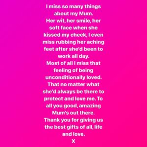 Paddy McGuinness Instagram - If your Mum has passed away Mothers Day is never easy. To those of you who’ve lost your Mum I feel and share your heartache. 
It helps me seeing my children making their Mummy cards and giving her hugs, what a feeling that was. 
If your Mum is still here then give her all the love she deserves, plus an extra hug from me. ❤️ #mothersday #unconditionallove