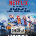 Sanjana Sanghi Instagram - The feeling this leaves in my heart is indescribable. #1 in India for 2 weeks straight, #3 globally amidst non-english films. Thank you for making our #DhakDhak adventure the ride of a lifetime with your roaring love. 💥❤️ #DhakDhak streaming now on @netflix. @dudeja_sahaab @pranjalnk @diamirzaofficial @taapsee @fatimasanashaikh #RatnaPathakShah @viacom18studios @aayush_blm @parijat_joshi