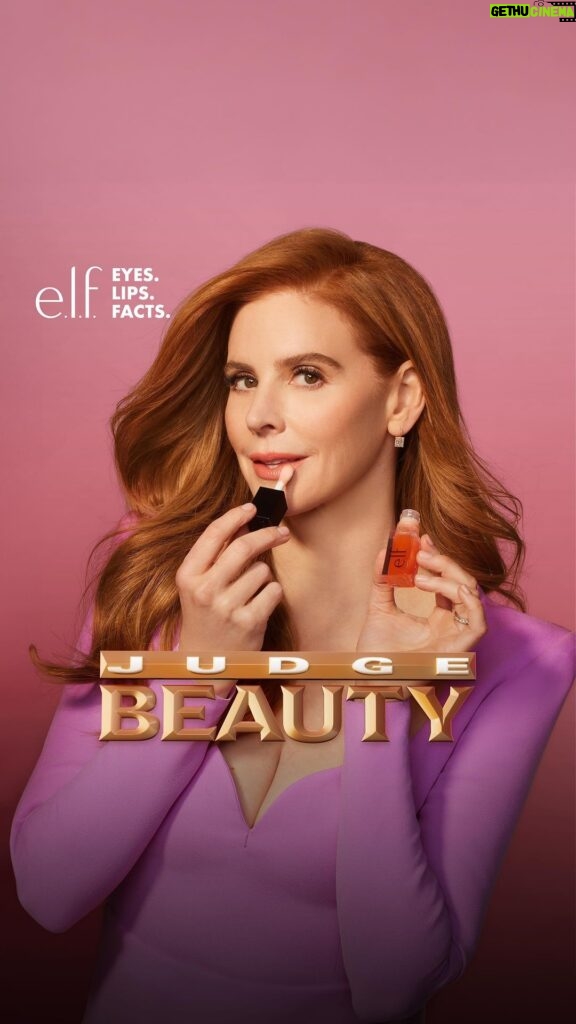 Sarah Rafferty Instagram - Case closed...we’re free to glow. Can you e.l.f.ing believe it? I’m back in court with @iamginatorres and @rickehoffman 💖 Psst…don’t forget to tune into the big game on Sunday. And follow @elfcosmetics to watch us all serve our civic beauty 😉 #eyeslipsfacts