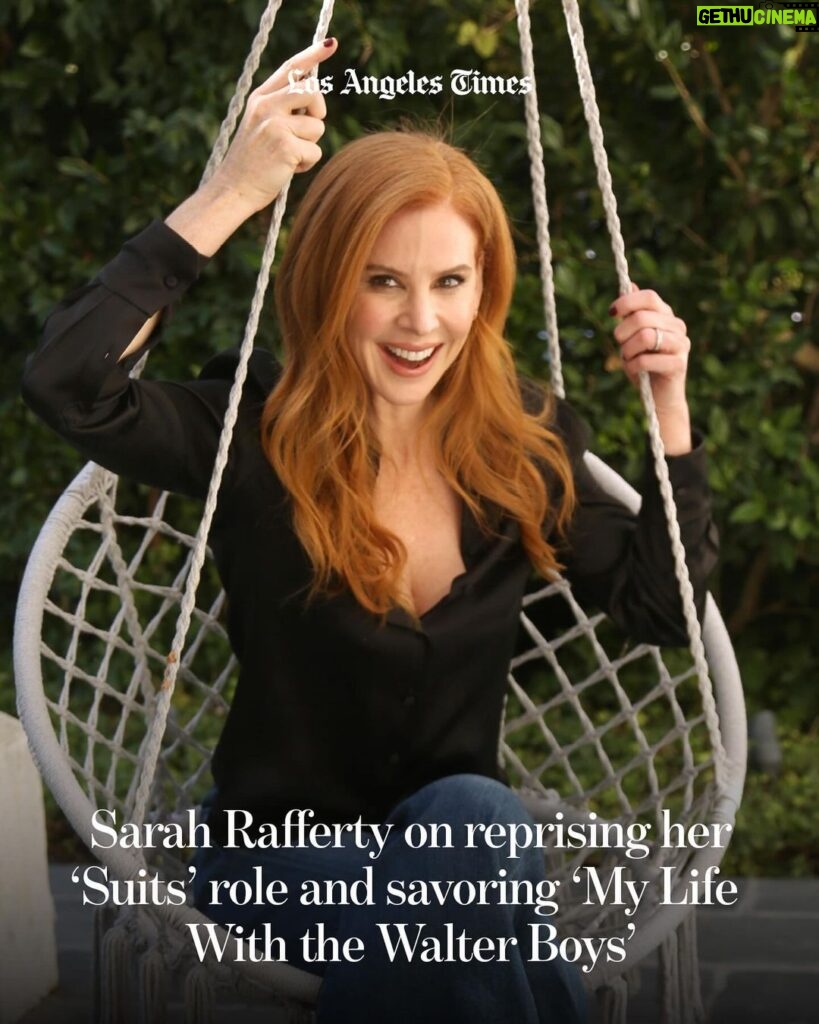 Sarah Rafferty Instagram - This summer, Sarah Rafferty starred in one of the most-watched shows to hit streaming — four years after the series ended its run. #Suits, the legal drama that originally ran on USA Network from 2011 to 2019, has seen a resurgence in popularity since it became available to stream on Netflix in June. In the months since, the series has broken several streaming records — notching 18 billion streaming minutes in July alone — and is the most-watched title ever acquired by a streaming service, according to Nielsen. Rafferty is hoping some of that success will benefit her newest series for the streamer. She stars as Katherine Walter, the matriarch of the large Walter family, in Netflix’s adaptation of the Ali Novak’s coming-of-age novel, “My Life With the Walter Boys.” Now streaming, the series revolves around 15-year-old Jackie, who is uprooted from Manhattan to rural Colorado after the deaths of several members of her immediate family. She is taken in by her mom’s best friend, Katherine, and her husband, George (Marc Blucas), who are already raising 10 children, mostly boys. Rafferty spoke to the The Times’ @villarrealy about her journey, “Suits,” the #sagaftrastrike and more. Get the full story at the link in @latimes_entertainment’s bio. 🖊️ @villarrealy 📸 @genaro4707; Shane Mahood / USA; Netflix