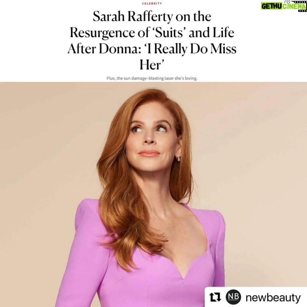 Sarah Rafferty Instagram - #Repost Thank you @newbeauty As a mother of two girls, I really appreciated this this nostalgic and honest conversation about beauty and aging. Also love to @mikascott_pac for conquering my dreaded sun damage. 🤓🙏🏻☀️ ・・・ @iamsarahgrafferty is a force. Beloved for her iconic portrayal of Donna Paulsen in the hit series #Suits, and more recently as Katherine Walter of Netflix’s My Life With the Walter Boys, Rafferty is hitting the screen yet again—this time, starring in @elfcosmetics #SuperBowlad spot alongside some familiar courtroom faces. ⁠ ⁠ In a conversation with Rafferty, the star reflects on the unexpected resurgence of @suitspeacock and its profound impact on viewers’ lives, insights into her connection with her character, and how her real life intersects with her role as Donna.⁠ ⁠ From her most cherished moments with Harvey to beauty tips from her daughters, Rafferty offers a glimpse into her world post-Suits, including her secrets to her most radiant skin yet—link in bio!⁠ ⁠ Written by: @daniellefdooley⁠ ⁠ #sarahgrafferty #dramaseries #Suitsedits #MyLifeWiththeWalterBoys #Americanactress #DonnaPaulsen #DonnaPaulsenedit #netflixseries #suitsseries #suitsshow