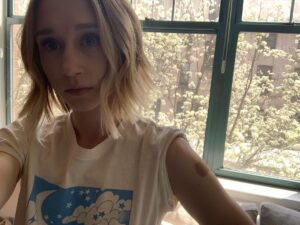 Taissa Farmiga Instagram - Serious face does not accurately represent the joy I feel after getting vaccine number two #getvaccinated #nyc