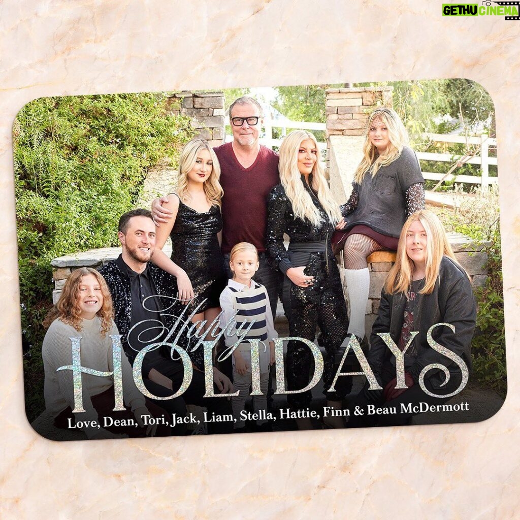 Tori Spelling Instagram - It’s my favorite time of year! And like every year, SimplytoImpress.com did it again and delivered on my favorite family tradition – custom holiday cards. And this year is extra special. We’re ALL together! ❤️ Selecting this year’s fab design was fast and easy, and the selection was better than ever. Super easy to customize and add any message. Then they have a professional designer review every card design to make sure it’s perfect. And delivery, as always, was super fast! So what do you think? #lovemyholidaycard #ad #familytogether