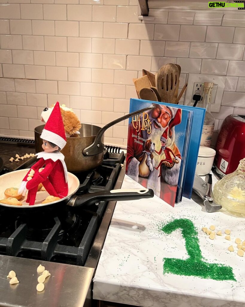 Tori Spelling Instagram - It’s official… December has started! We awakened to see our elves had traveled far and wide from a land called storage being with them reindeer and dog but also 2 of the smallest little elves! Beau “mom our elves had babies in the storage box” 😂 favorite time of the year! @elfontheshelf #elfontheshelf