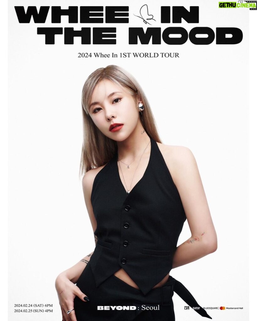 Wheein Instagram - - 2024 Whee In 1ST WORLD TOUR : WHEE IN THE MOOD [BEYOND] 🎵 TICKET OPEN D-DAY -2024.01.10 (WED) 8PM(KST) 🎵 상세안내 -https://bit.ly/4aOQjgE -https://bit.ly/41RqfNx #휘인 #WheeIn_1ST_WORLD_TOUR #WHEE_IN_THE_MOOD