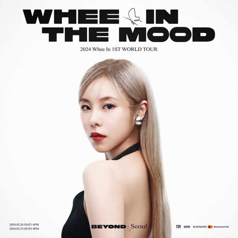 Wheein Instagram - - 2024 Whee In 1ST WORLD TOUR : WHEE IN THE MOOD [BEYOND] 🦋 공연 일시 -2024.02.24 (SAT) 6PM(KST) -2024.02.25 (SUN) 4PM(KST) 🦋 공연 장소 -블루스퀘어 마스터카드홀 #휘인 #WheeIn_1ST_WORLD_TOUR #WHEE_IN_THE_MOOD