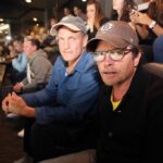 Woody Harrelson Instagram - With my ole buddy #michaeljfox at #bruins game the other nt... we were reminiscing about the gd ole days when we had shows next to each other on the paramount lot in the 80s and did alot of stupid/fun stuff. We were worried our buddy #camneely would blame us for the loss but universal blame went to the refs.