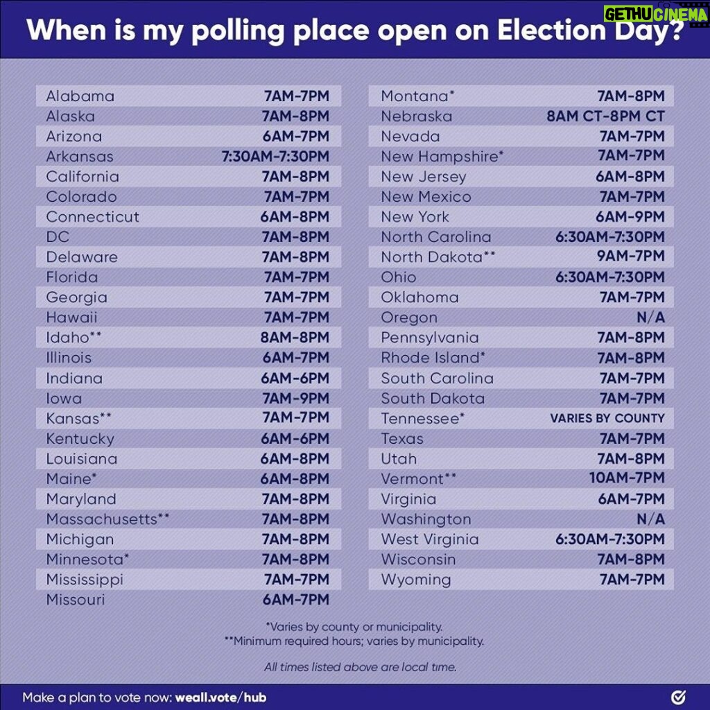 Sarah Paulson Instagram - Tomorrow is the last day to cast your vote! Here are the poll hours in every state. VOTE and send this to your friends to check in to make sure they have voted too! This is me checking in all of you!! 
PS: If you are in line before the polls close, you have the right to vote!