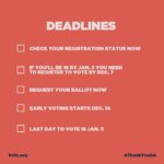 Sarah Paulson Instagram - Here is how to make your voice heard:

Check your voter registration status. The deadline to register to
vote is December 7. If you turn 18 before January 5, please
register to vote!

Early voting begins December 14.

If you want to vote by mail, request your absentee ballot
ASAP. 

Go to vote.org for
info on registration, voting early, and voting by mail!

Your vote is your power! Thank you for showing up for our
democracy!

#ThankYouGA

 #WinWithBlackWomen