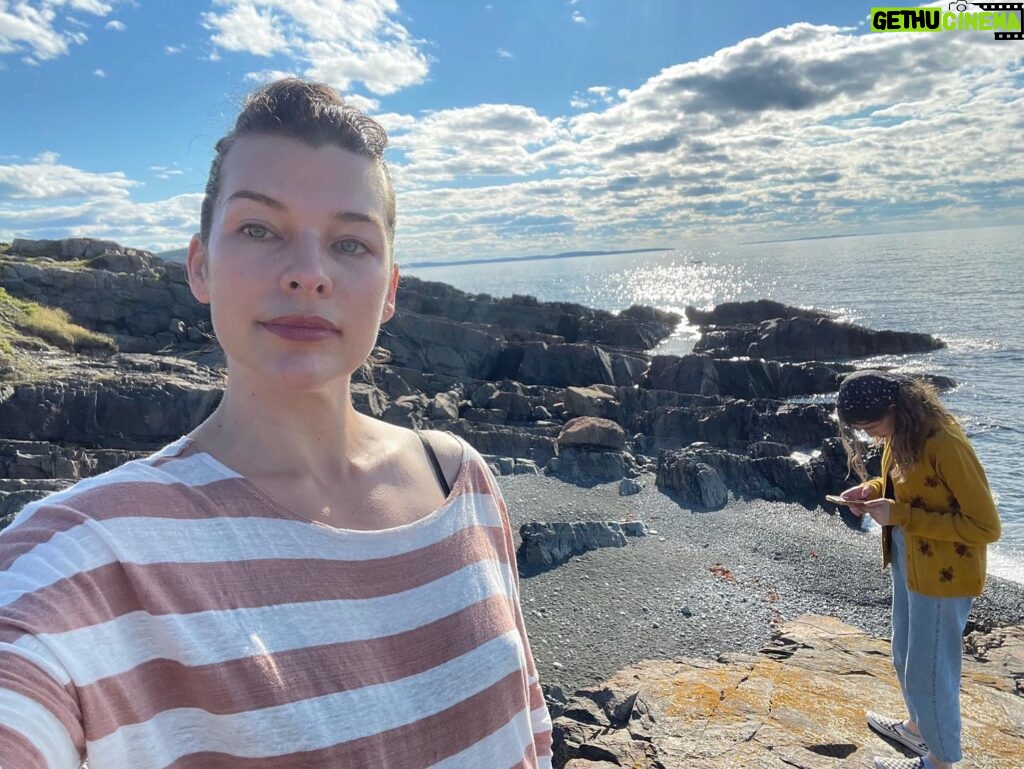 Milla Jovovich Instagram - What an insanely magical experience we had staying in the gorgeous town of Bonavista #newfoundland! Our cabin was literally heaven. Every morning I would wake up an hour before my daughter @everanderson just to sit on the porch and stare at the sea, drink my tea and do a crossword. After Ever finished work on her new movie #peterpanandwendy in the evening, we would go for walks, climbing the rocky cliffs leading down to the ocean. I loved watching her jumping from rock to rock, scrambling around like a little gazelle. At this time of year the weather has been incredible, the wind is fierce but warm, both exhilarating and relaxing. It’s really been unforgettable getting to know this gorgeous, rugged bit of paradise. Thank you to all the wonderful people of this community for welcoming us with open arms!✨