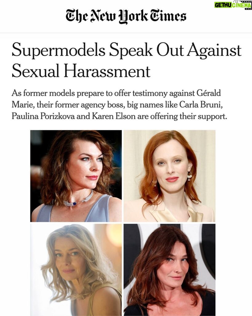 Milla Jovovich Instagram - I’m proud that @iamcarreotis is taking such an important step to fight for accountability not only for herself but other survivors who cannot come forward. The abuse has gone on long enough -- I want a safe industry, free of abuse for my daughter to excel in as she advances in her career. I stand with Carré, @lesaamoore @jill_dodd @shawna_lee_beauty @laurie.marsden @ej.moran @ebbapkarlsson & Emily Mott as they take a stand against their abuser. Kudos @modelallianceny for supporting survivors and pushing for real change in the industry.