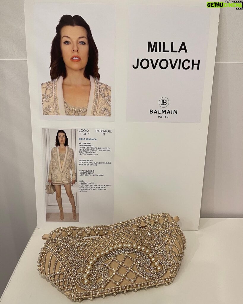 Milla Jovovich Instagram - From the fitting to the finished look to a great onstage pic by @lenaknappova! What a whirlwind adventure it was to walk in the @balmain show! Thank you again @olivier_rousteing and the entire team who put on such a spectacular event! #parisfashionweek #balmain