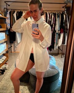 Sarah Paulson Instagram - Ok…The only way to get me to photograph myself in my underwear (please don’t say panties, I cannot handle that word) is because these literally changed my life, and this isn’t an ad - its just something I LOVE. Period underwear. Yes, underwear for your period. It’s a game changer. it’s made by my dear Karla Welch and its affordable and amazing, and since I love it so much- Karla and I are going to donate a whole bunch of it to help others have a sustainable period. 
So many people who period don’t have access to period products. These underwear can help end period poverty. For every pair purchased this weekend, we will match it. And follow them because it’s also super educational and entertaining. @theperiodcompany 

Also. If you talk about my body in any way that is disparaging, you can absolutely go f*ck yourself!