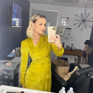 Camilla Luddington Instagram - Glam details from press this week!

Look one credits:
Headband: @dorotheeschumacher 
Earrings: @erinessjewelry 
Dress: @lelarose 
Shoes: @stuartweitzman 
Makeup- @melissa.hernandez 
Hair- @justinemarjan 
Styling- @nataliehoseltonstyle
