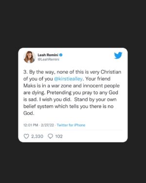 Leah Remini Instagram - I don’t like to make a habit of engaging with people like @kirstiealley…but Scientology banks on its horrific, criminal policies not being called out. Scientology thrives when people are silent. I won’t allow their threats to me or anyone else go un-answered.